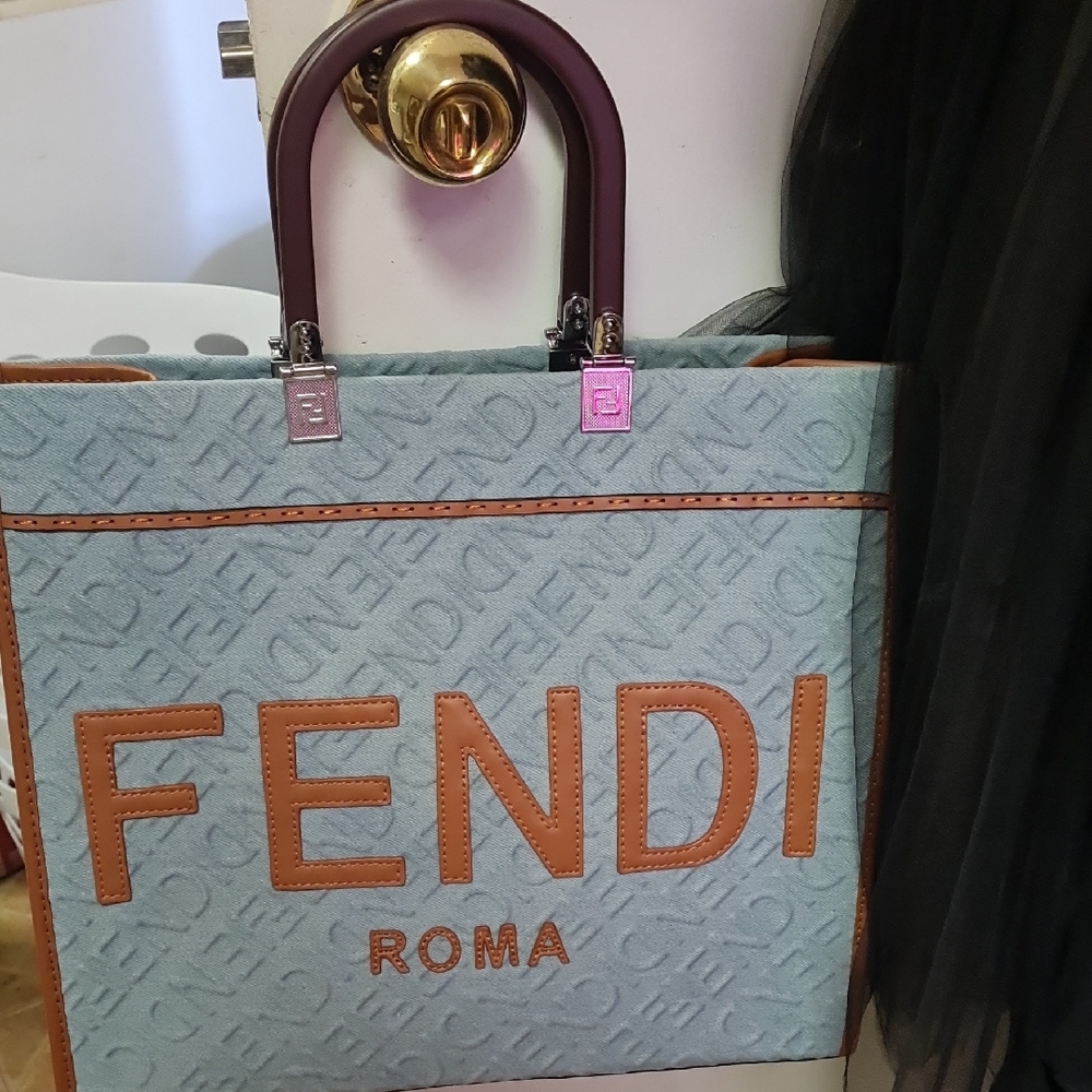 Light Denim and Tan Tote Bag